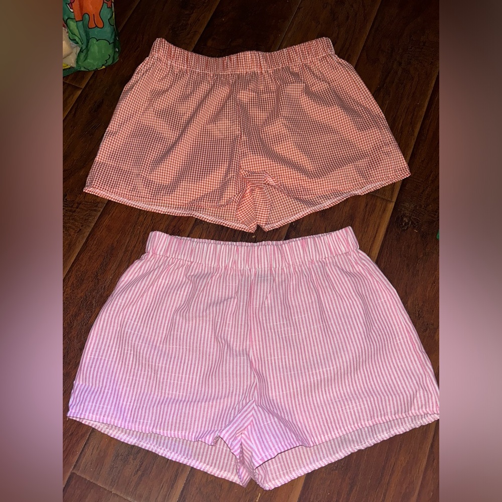 SHEIN Pink Striped Cotton Blend Women's Shorts Set